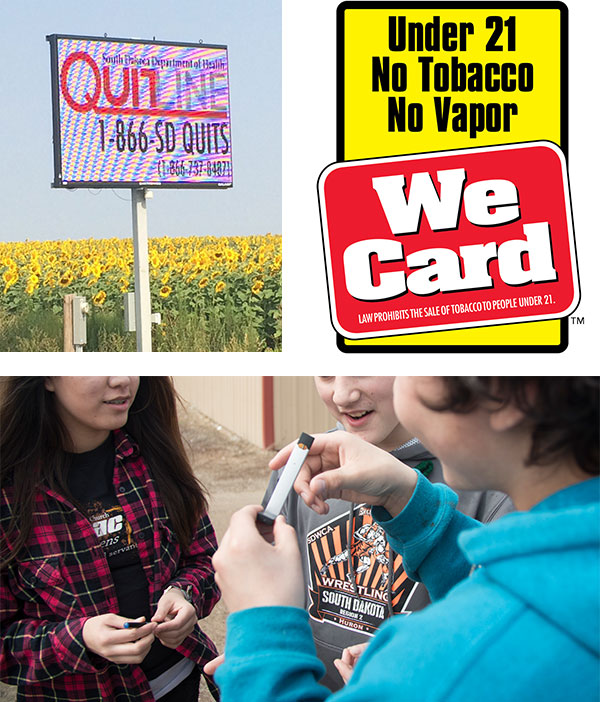 billboard, we card sign, kids with vapes
